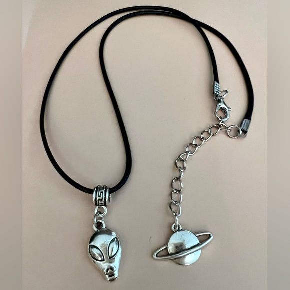 Alien Head Rush Necklace with Saturn-like Planetary Charm For Back of Your Neck - Picture 3 of 11